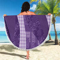 Polynesian Tribal Pattern Patchwork Picturesque Beach Blanket Deep Violet