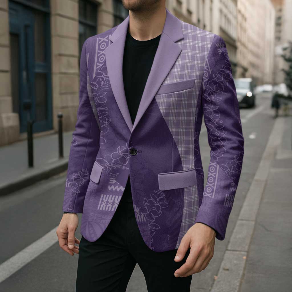 Polynesian Tribal Pattern Patchwork Picturesque Blazer Deep Violet