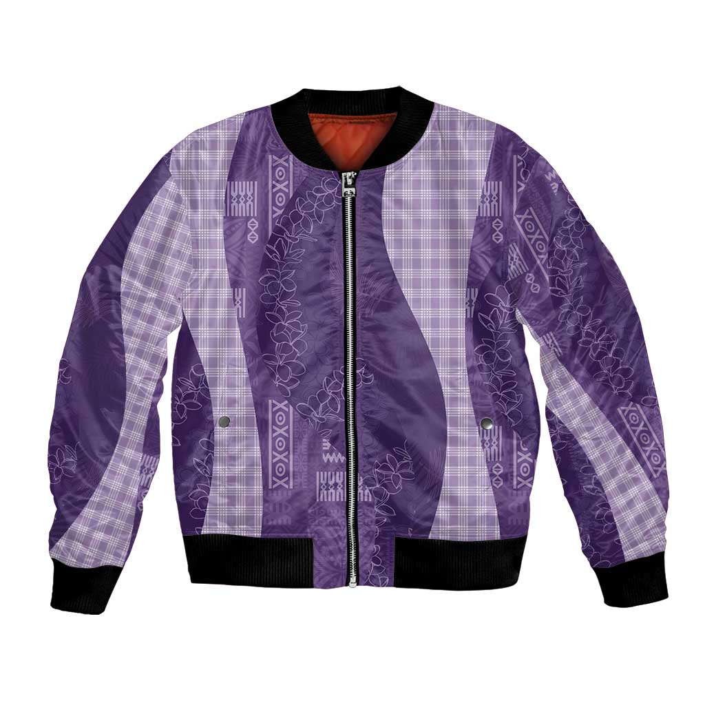Polynesian Tribal Pattern Patchwork Picturesque Bomber Jacket Deep Violet
