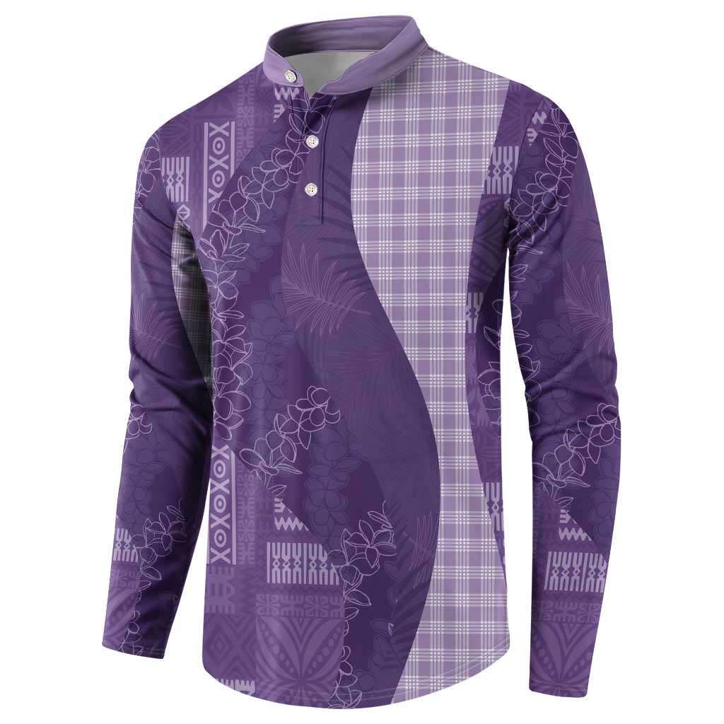 Polynesian Tribal Pattern Patchwork Picturesque Button Sweatshirt Deep Violet