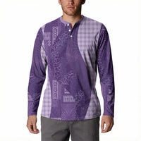 Polynesian Tribal Pattern Patchwork Picturesque Button Sweatshirt Deep Violet