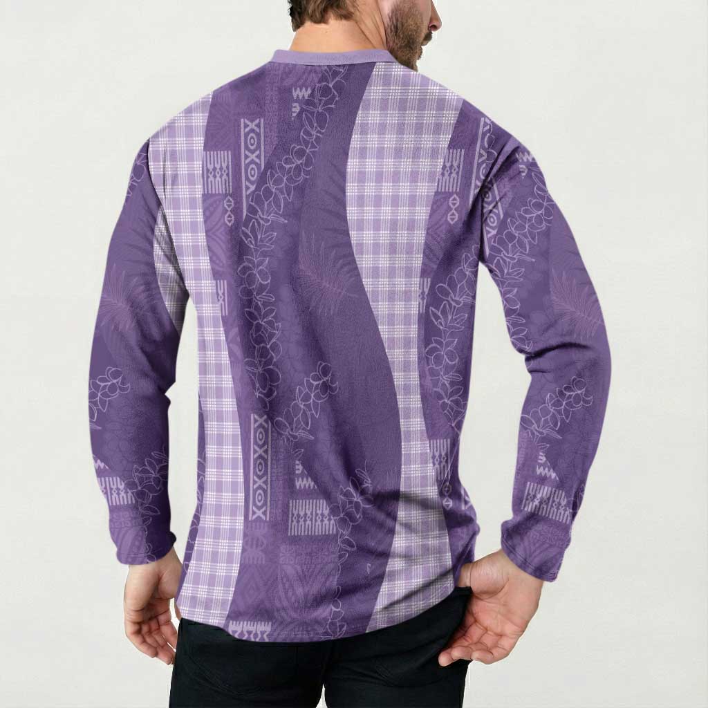 Polynesian Tribal Pattern Patchwork Picturesque Button Sweatshirt Deep Violet