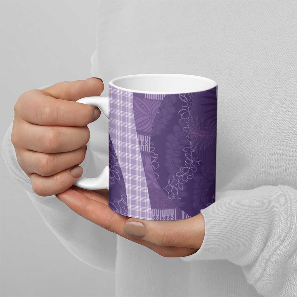 Polynesian Tribal Pattern Patchwork Picturesque Ceramic Mug Deep Violet