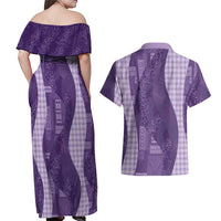 Polynesian Tribal Pattern Patchwork Picturesque Couples Matching Off Shoulder Maxi Dress and Hawaiian Shirt Deep Violet LT7 - Polynesian Pride