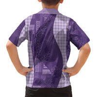 Polynesian Tribal Pattern Patchwork Picturesque Family Matching Long Sleeve Bodycon Dress and Hawaiian Shirt Deep Violet