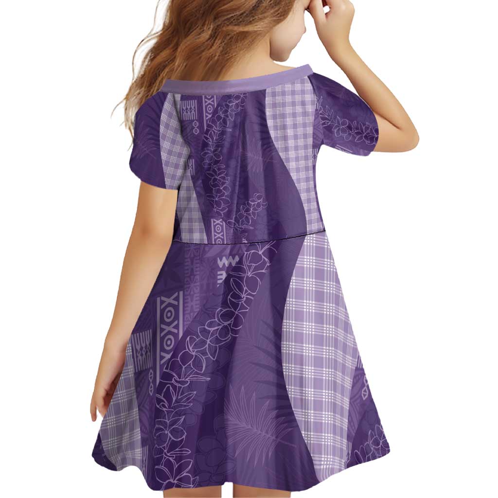 Polynesian Tribal Pattern Patchwork Picturesque Family Matching Mermaid Dress and Hawaiian Shirt Deep Violet