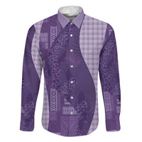Polynesian Tribal Pattern Patchwork Picturesque Family Matching Mermaid Dress and Hawaiian Shirt Deep Violet