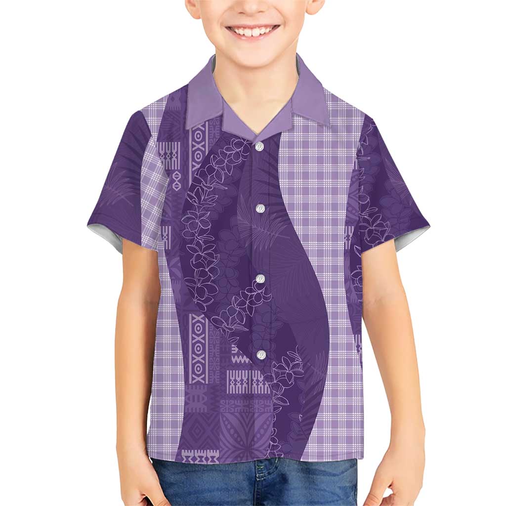 Polynesian Tribal Pattern Patchwork Picturesque Family Matching Mermaid Dress and Hawaiian Shirt Deep Violet