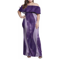 Polynesian Tribal Pattern Patchwork Picturesque Family Matching Off Shoulder Maxi Dress and Hawaiian Shirt Deep Violet