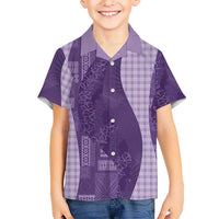 Polynesian Tribal Pattern Patchwork Picturesque Family Matching Off Shoulder Maxi Dress and Hawaiian Shirt Deep Violet