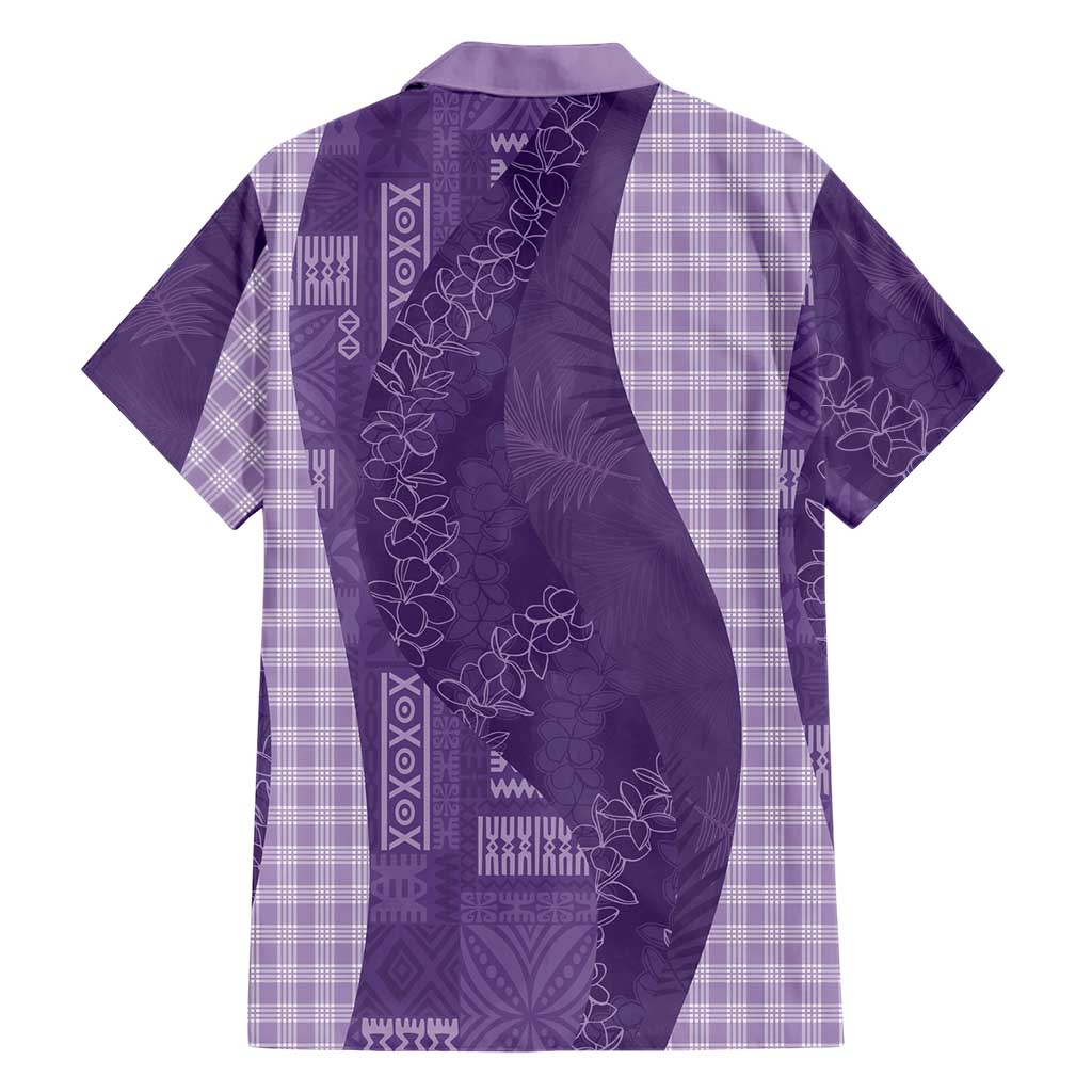 Polynesian Tribal Pattern Patchwork Picturesque Family Matching Off Shoulder Short Dress and Hawaiian Shirt Deep Violet