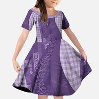 Polynesian Tribal Pattern Patchwork Picturesque Family Matching Tank Maxi Dress and Hawaiian Shirt Deep Violet