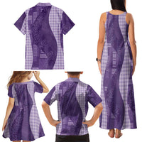 Polynesian Tribal Pattern Patchwork Picturesque Family Matching Tank Maxi Dress and Hawaiian Shirt Deep Violet