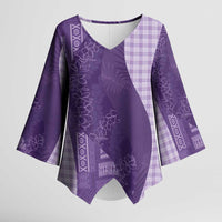 Polynesian Tribal Pattern Patchwork Picturesque Kimono Sleeve Blouse Deep Violet