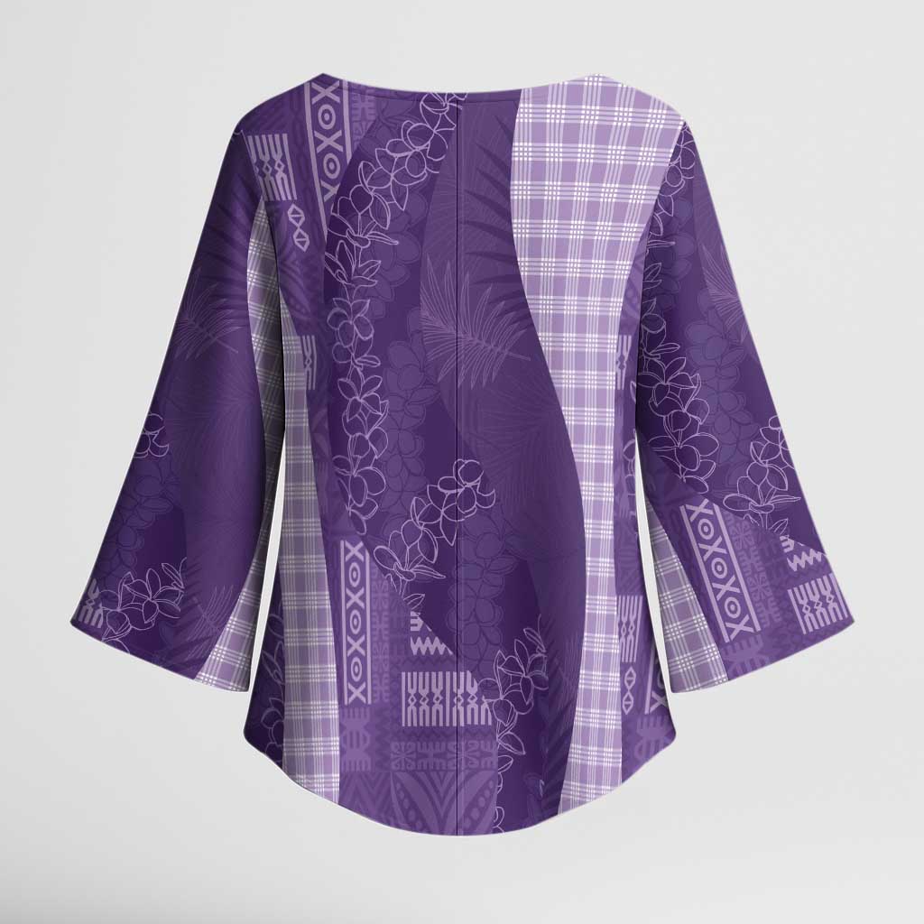 Polynesian Tribal Pattern Patchwork Picturesque Kimono Sleeve Blouse Deep Violet