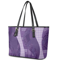 Polynesian Tribal Pattern Patchwork Picturesque Leather Tote Bag Deep Violet