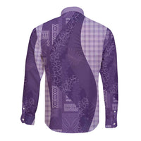 Polynesian Tribal Pattern Patchwork Picturesque Long Sleeve Button Shirt Deep Violet
