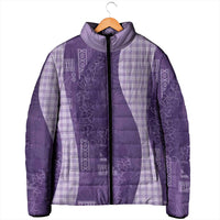 Polynesian Tribal Pattern Patchwork Picturesque Padded Jacket Deep Violet