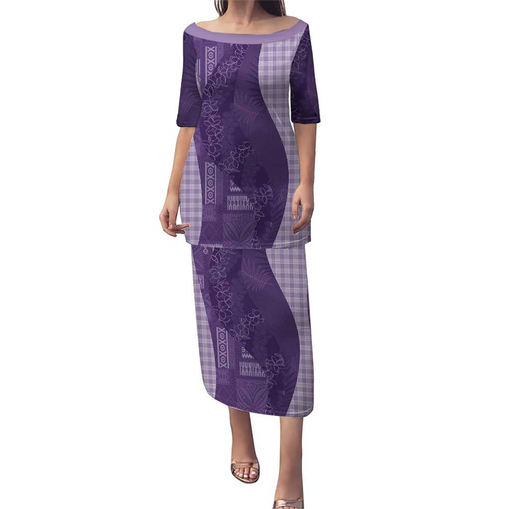 Polynesian Tribal Pattern Patchwork Picturesque Puletasi Deep Violet