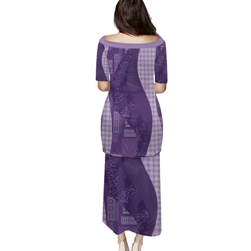Polynesian Tribal Pattern Patchwork Picturesque Puletasi Deep Violet
