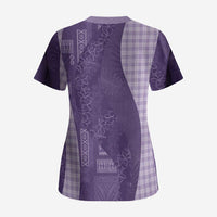 Polynesian Tribal Pattern Patchwork Picturesque Scrub Top Deep Violet