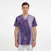 Polynesian Tribal Pattern Patchwork Picturesque Scrub Top Deep Violet