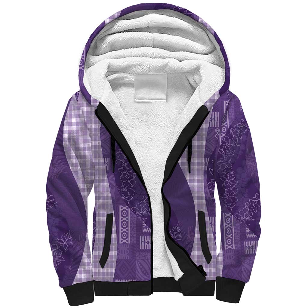 Polynesian Tribal Pattern Patchwork Picturesque Sherpa Hoodie Deep Violet