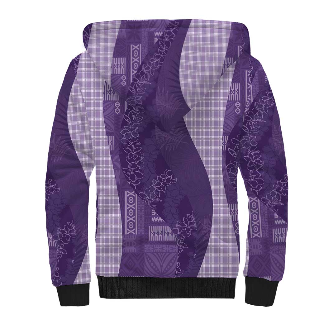 Polynesian Tribal Pattern Patchwork Picturesque Sherpa Hoodie Deep Violet