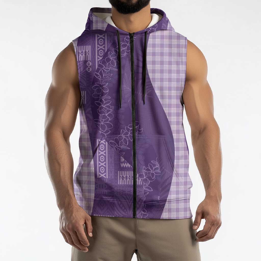 Polynesian Tribal Pattern Patchwork Picturesque Sleeveless Zip Hoodie Deep Violet