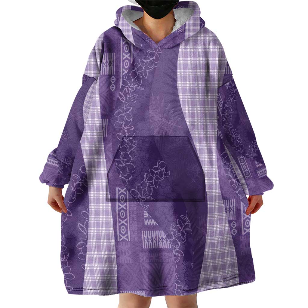 Polynesian Tribal Pattern Patchwork Picturesque Wearable Blanket Hoodie Deep Violet