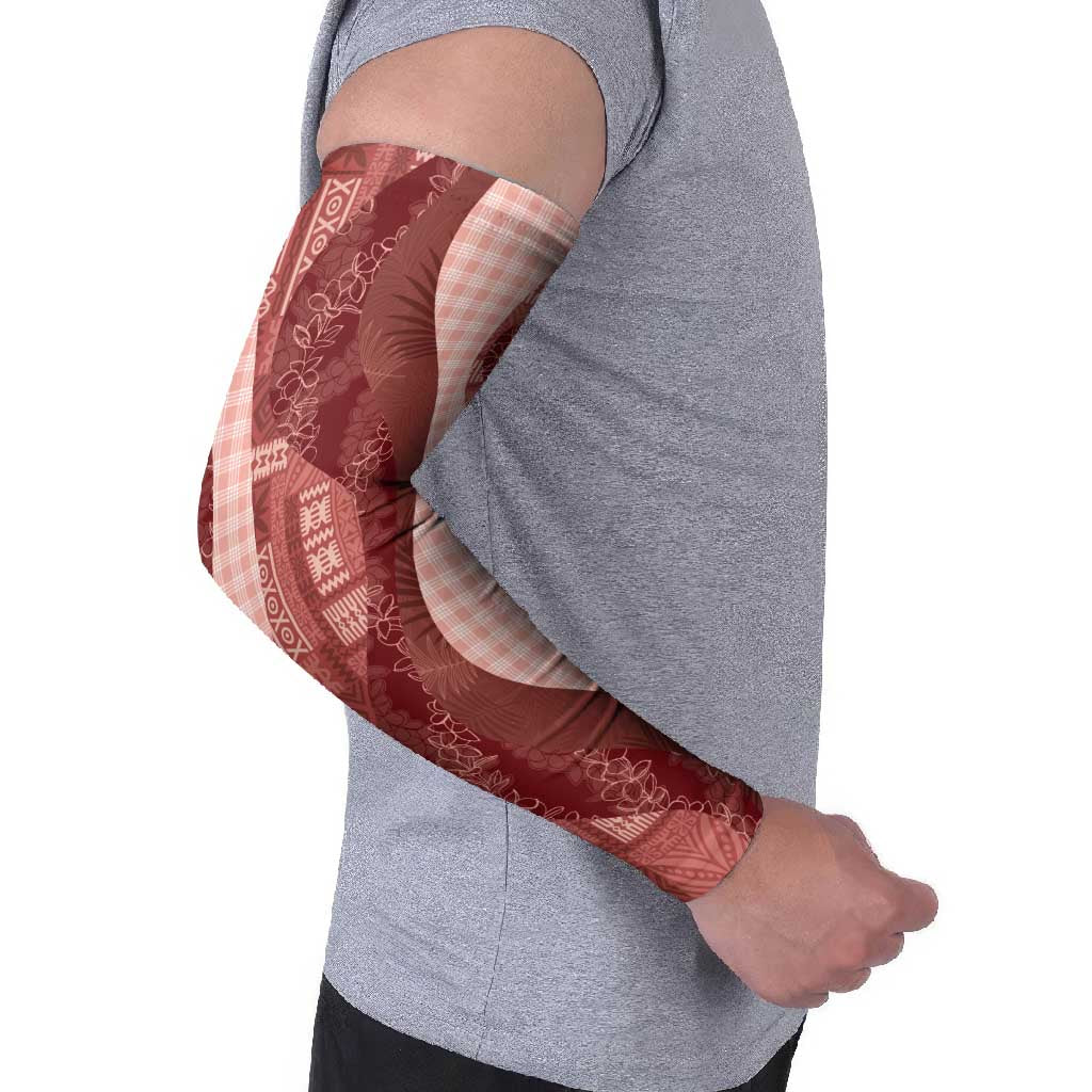 Polynesian Tribal Pattern Patchwork Picturesque Arm Sleeves Crimson
