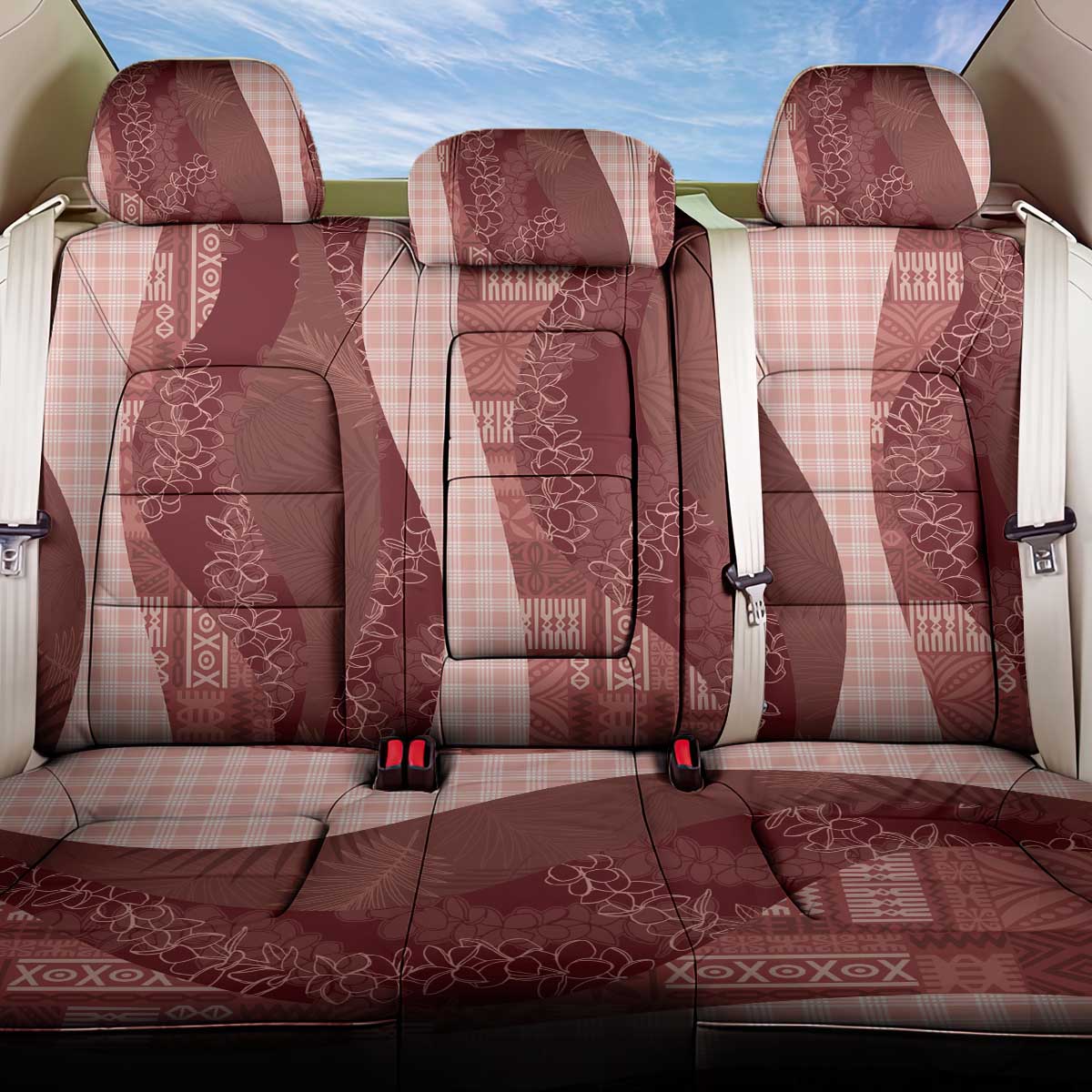 Polynesian Tribal Pattern Patchwork Picturesque Back Car Seat Cover Crimson