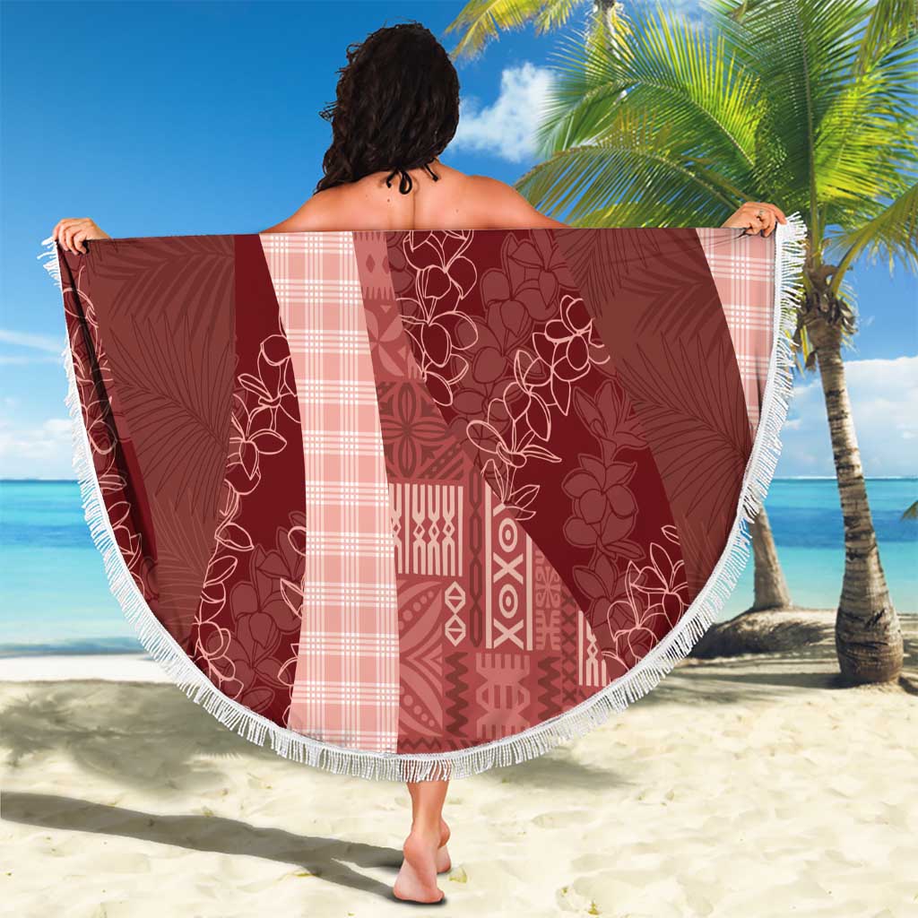 Polynesian Tribal Pattern Patchwork Picturesque Beach Blanket Crimson