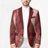 Polynesian Tribal Pattern Patchwork Picturesque Blazer Crimson