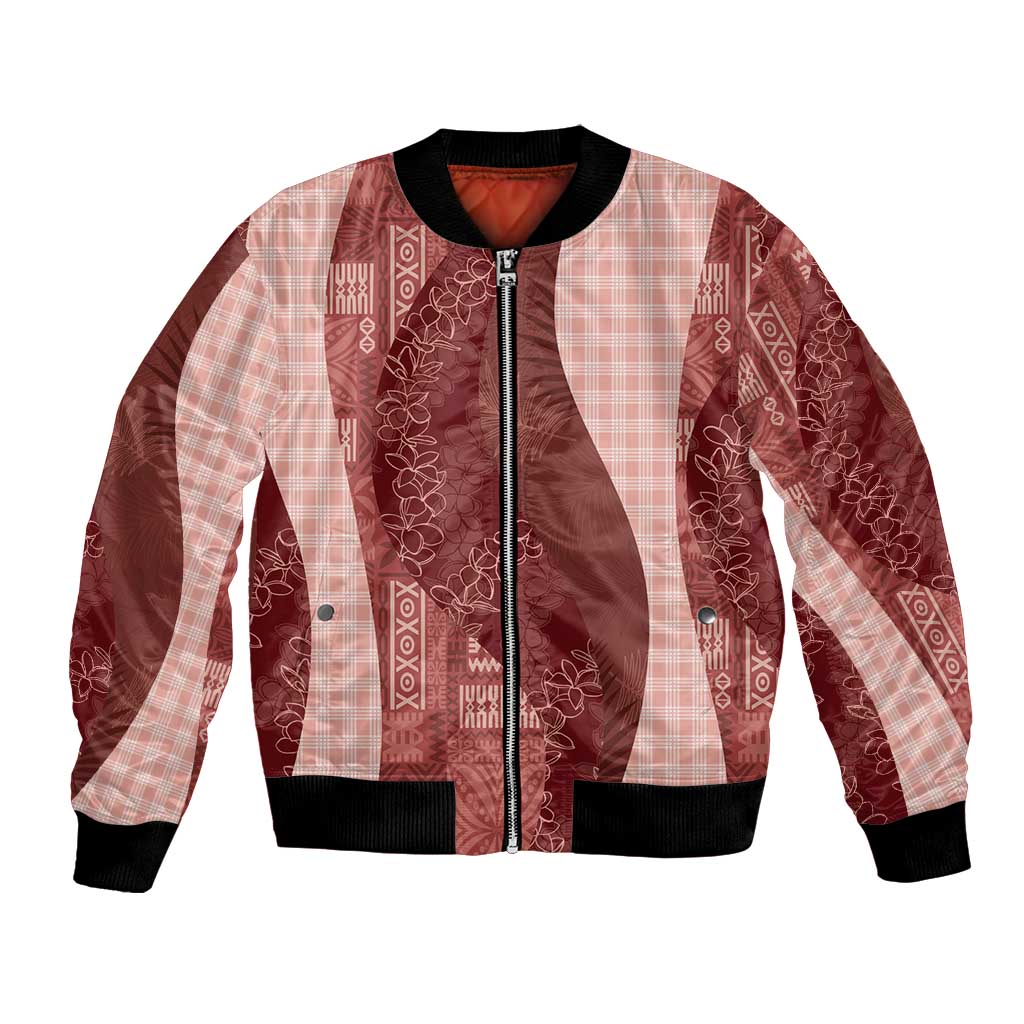 Polynesian Tribal Pattern Patchwork Picturesque Bomber Jacket Crimson