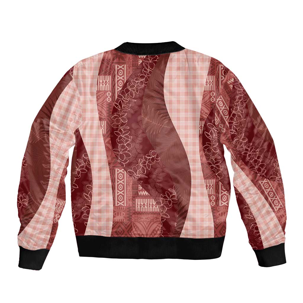 Polynesian Tribal Pattern Patchwork Picturesque Bomber Jacket Crimson