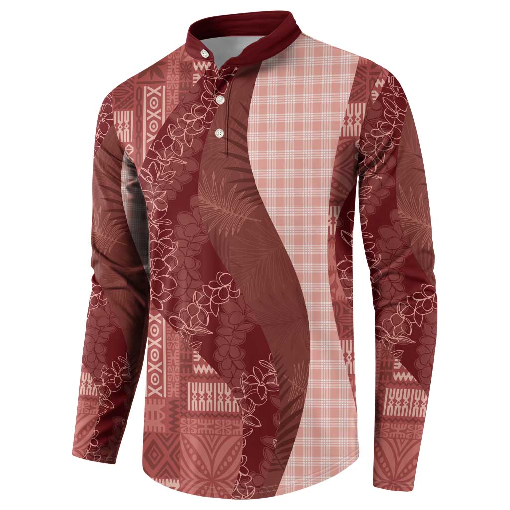 Polynesian Tribal Pattern Patchwork Picturesque Button Sweatshirt Crimson