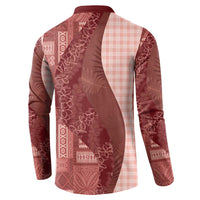 Polynesian Tribal Pattern Patchwork Picturesque Button Sweatshirt Crimson