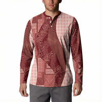 Polynesian Tribal Pattern Patchwork Picturesque Button Sweatshirt Crimson