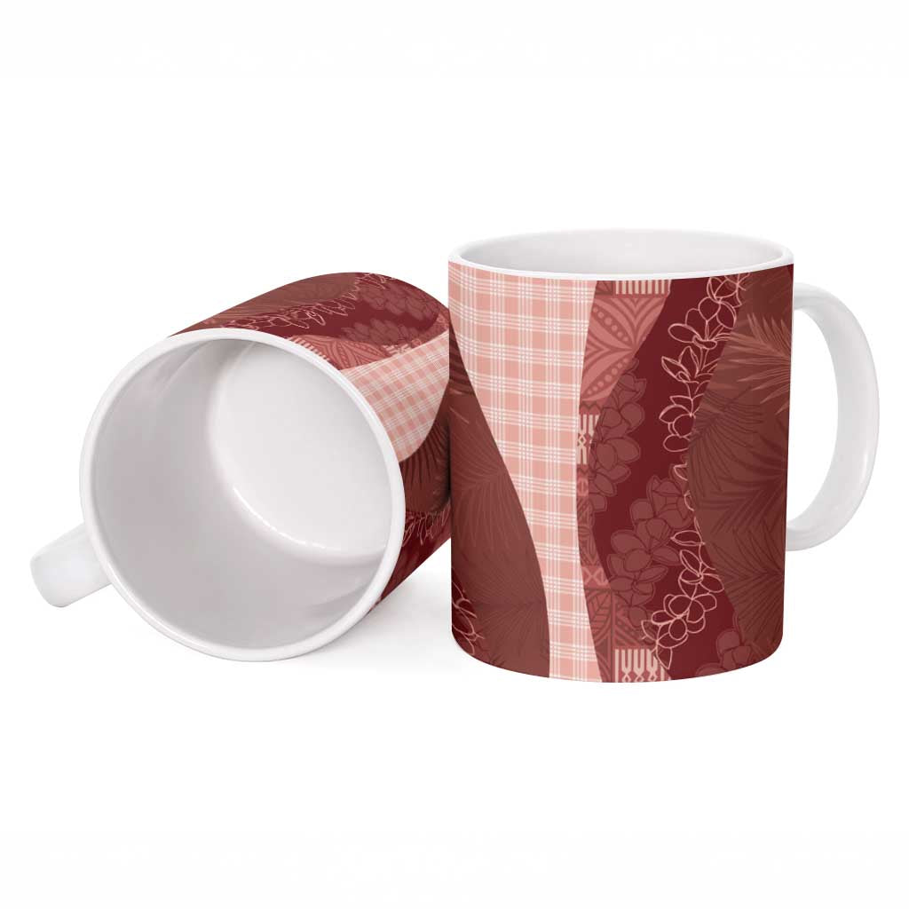 Polynesian Tribal Pattern Patchwork Picturesque Ceramic Mug Crimson