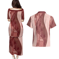 Polynesian Tribal Pattern Patchwork Picturesque Couples Matching Puletasi and Hawaiian Shirt Crimson LT7 - Polynesian Pride