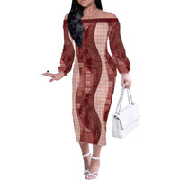 Polynesian Tribal Pattern Patchwork Picturesque Family Matching Off The Shoulder Long Sleeve Dress and Hawaiian Shirt Crimson LT7 Mom's Dress Crimson - Polynesian Pride