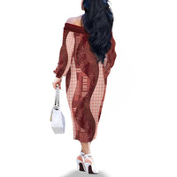 Polynesian Tribal Pattern Patchwork Picturesque Family Matching Off The Shoulder Long Sleeve Dress and Hawaiian Shirt Crimson LT7 - Polynesian Pride