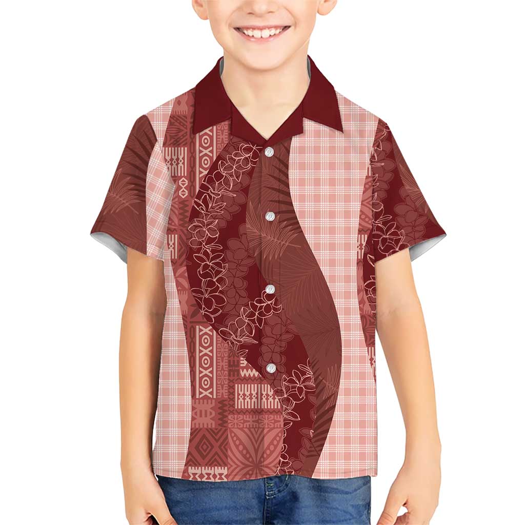 Polynesian Tribal Pattern Patchwork Picturesque Family Matching Off The Shoulder Long Sleeve Dress and Hawaiian Shirt Crimson LT7 Son's Shirt Crimson - Polynesian Pride