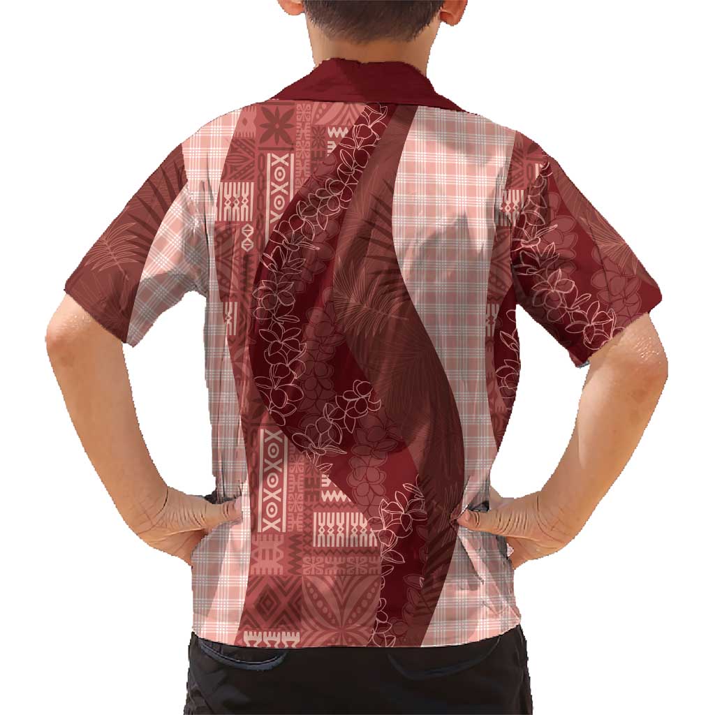 Polynesian Tribal Pattern Patchwork Picturesque Family Matching Off Shoulder Maxi Dress and Hawaiian Shirt Crimson