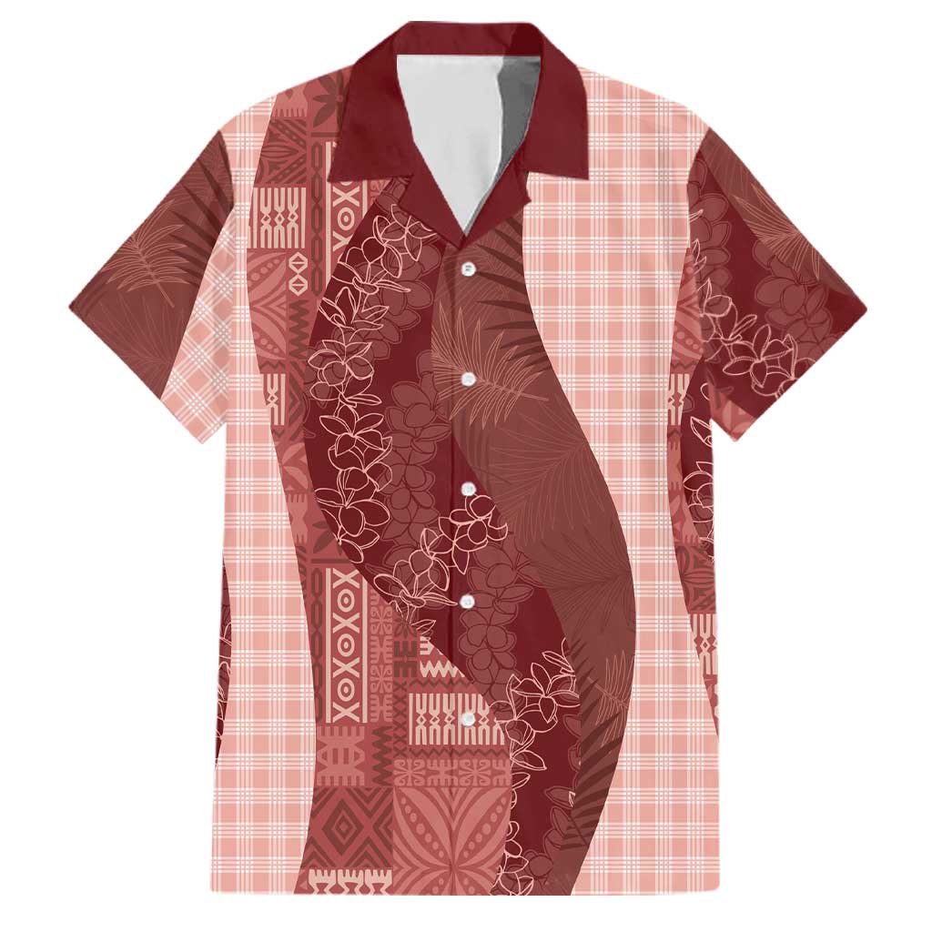 Polynesian Tribal Pattern Patchwork Picturesque Family Matching Off Shoulder Maxi Dress and Hawaiian Shirt Crimson