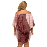 Polynesian Tribal Pattern Patchwork Picturesque Family Matching Off Shoulder Short Dress and Hawaiian Shirt Crimson