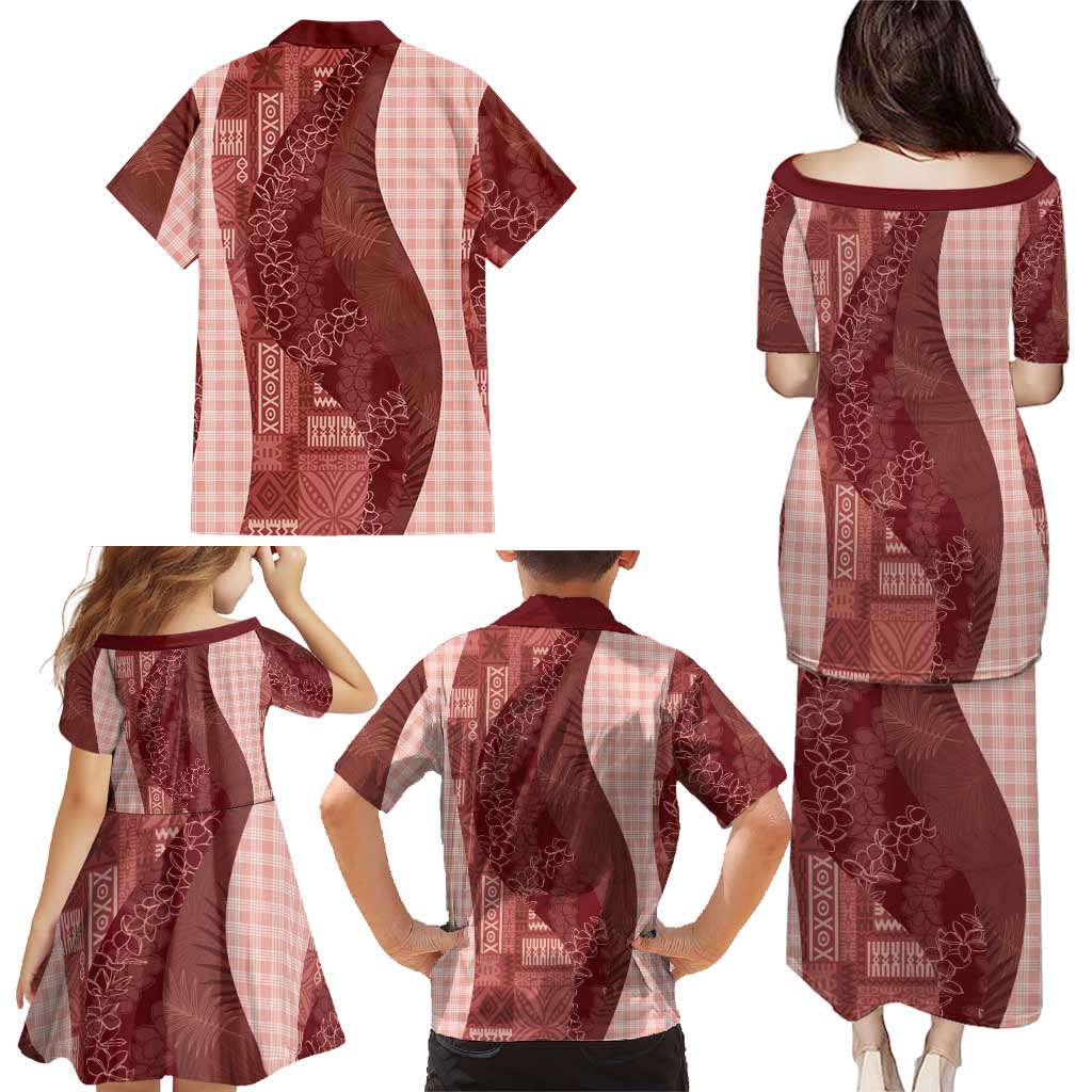 Polynesian Tribal Pattern Patchwork Picturesque Family Matching Puletasi and Hawaiian Shirt Crimson