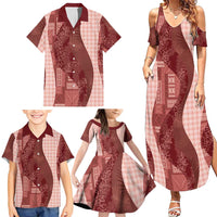 Polynesian Tribal Pattern Patchwork Picturesque Family Matching Summer Maxi Dress and Hawaiian Shirt Crimson