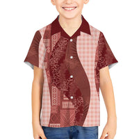 Polynesian Tribal Pattern Patchwork Picturesque Family Matching Summer Maxi Dress and Hawaiian Shirt Crimson